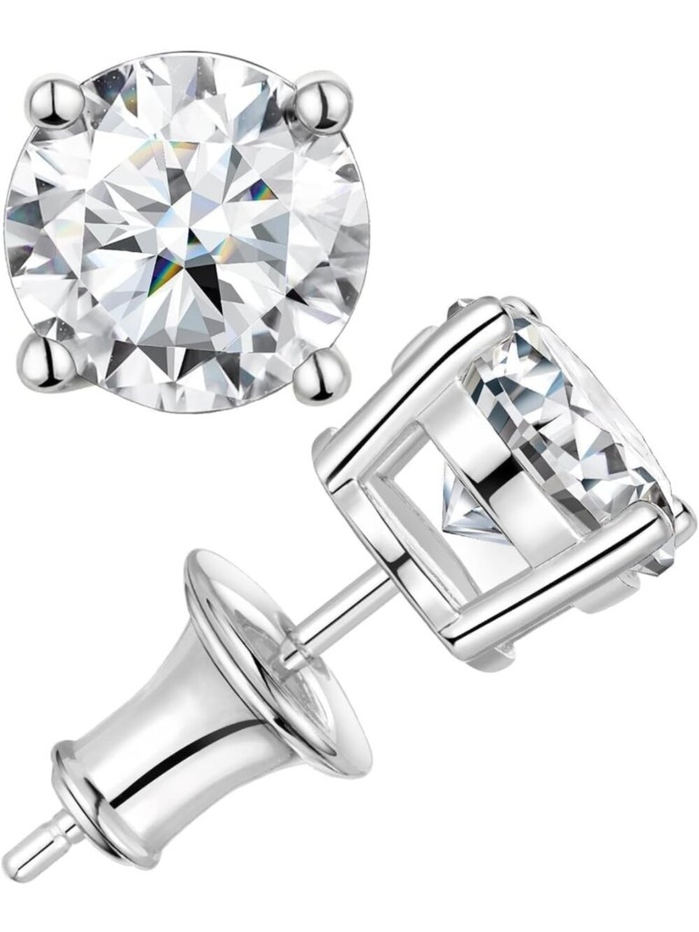 Sterling Silver Birthstone Stud Earrings, 4-Prong Set, Round Cut, Various Sizes